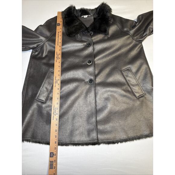 Coldwater Creek Womens XL Gray Metallic Shine Coat Button Up Faux Fur Lined NWOT - Picture 6 of 16